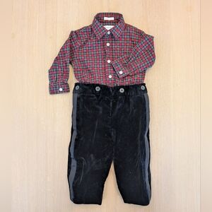Ralph Lauren Red and Green Plaid Shirt with Velvet Pants